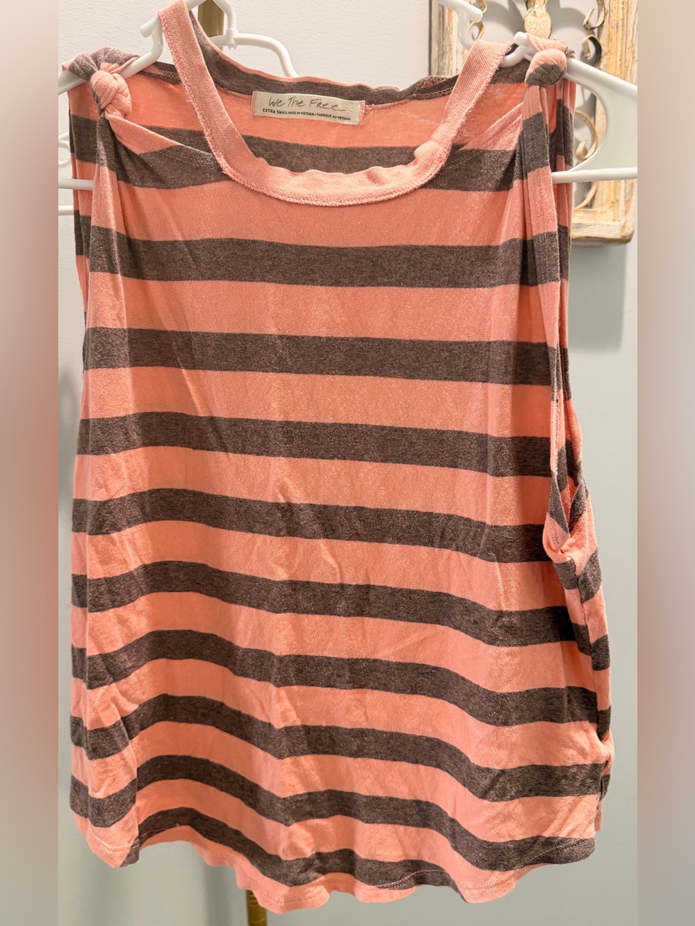 We The Free Peach and Brown Striped Tank
